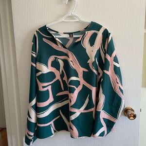 SHEIN Frenchy Plus Graphic Print Notched Neck Blouse